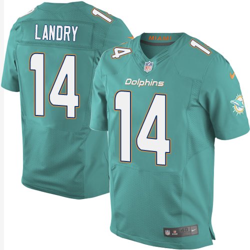 Men's Elite Jarvis Landry Nike Jersey Aqua Green Home - #14 NFL Miami Dolphins